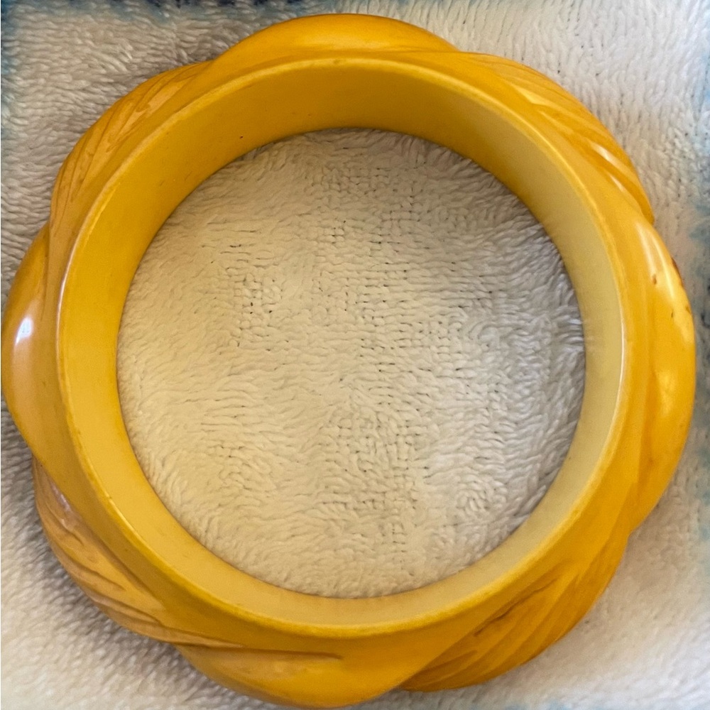 Yellow Carved Bangle Bracelet